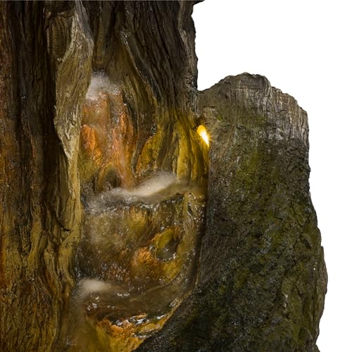 62" Rustic Outdoor Tree Trunk Waterfall Fountain with LED Lights