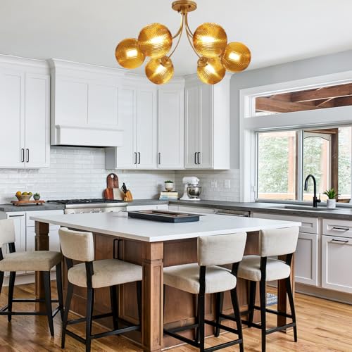 6 Light Amber Glass Close to Ceiling Chandelier Flush Mount Light