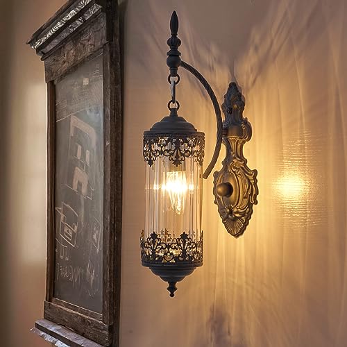 Antique Gothic Amber Glass Wall Sconce for Bedroom