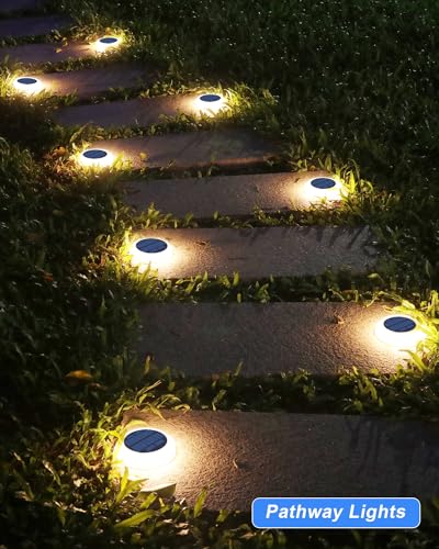 Flat Solar Deck Step Lights Outdoor 4 Pack Warm White Round (4 Count)
