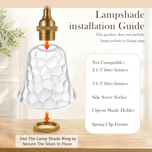 6 Pcs Clear Hammered Bell Shaped Glass Lamp Shade Replacement (6 Count)