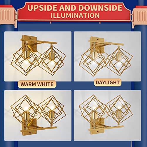 Bathroom Vanity Light with 2 Bulbs Bathroom Light Fixtures Over Mirror with Rotatable 2 Cube Shades Modern Wall Mounted Brushed Brass