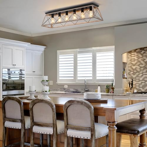 38" Large Rectangular Flush Mount Ceiling Light with Oak White Finish