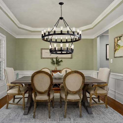 2 Tier Black Wagon Wheel Chandelier