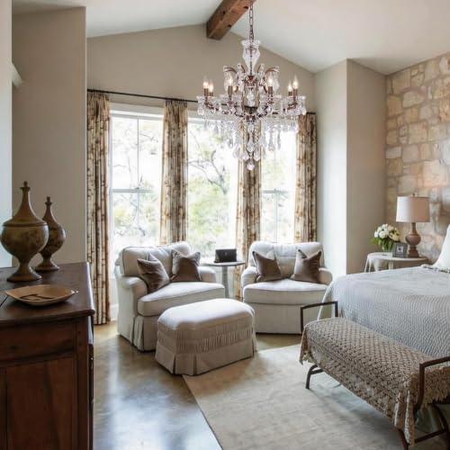 8 Light Crystal Chandelier European Vintage Rustic Metal Pendant Lighting Luxury French Ceiling Light for Living Room Dining Room Foyer Bedroom UL Listed （H25.5 × D23.6）