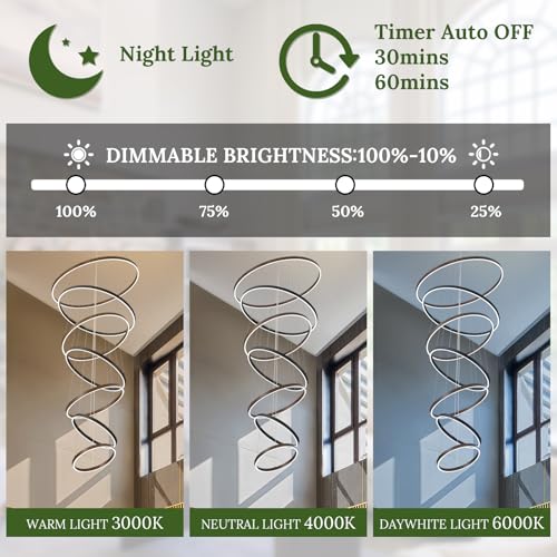 7 Ring LED Chandelier Black Walnut Wood Chandeliers Large Dimmable