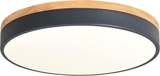 Dimmable Wood LED Flush Mount Ceiling Light, 5CCT 2700K-6000K Selectable Modern Round Close to Ceiling Lighting Fixtures, Minimalist Grey Ceiling Lamp for Living Room, Bedroom, Laundry Room - Aura Lighting