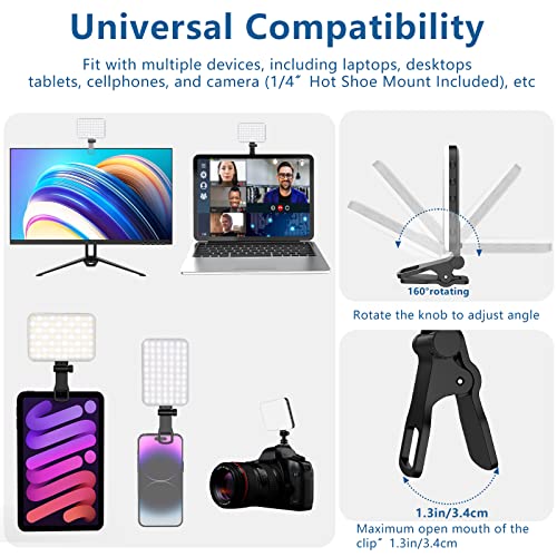 60 LED Portable Selfie Light Video Conference Lighting with Clip & Camera Tripod Adapter Rechargeable 2200mAh CRI 97+