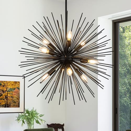 24in Black Sputnik Chandelier 9 Light Starburst Light Fixture Solid Metal