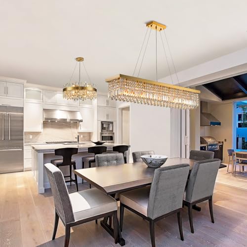 10 Light Rectangular Gold Crystal Chandelier for Dining Room L47''