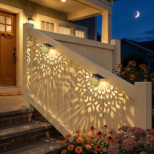 Solar Fence Lights 6 Pack Solar Step Lights Outdoor Waterproof LED Solar Powered Wall Lights Outdoor Decorations Warm Yellow Light Decorative Lighting for