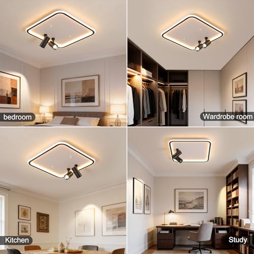 Modern Square LED Flush Mount Ceiling Light with 2 Spotlights