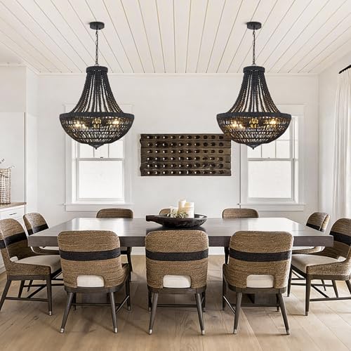 22" Boho Wood Beaded Chandelier