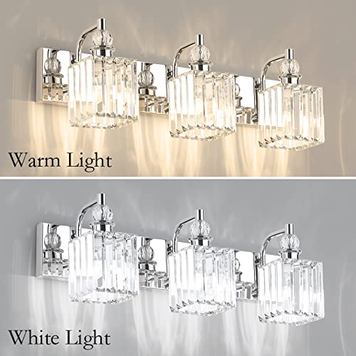 Modern Crystal Vanity Light 3 Light 24''Bathroom Lights Fixtures Over Mirror Chrome Vanity Light for Bathroom Wall Lighting