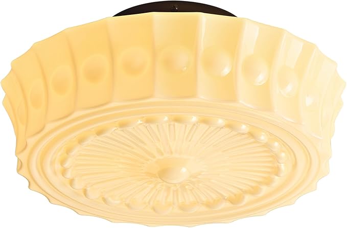 Schoolhouse Vintage Glass Ceiling Light - 14 Inch Cream Yellow Mid Century Modern Flush Mount Lighting Fixtures - Antique Art Deco Lamp for Bedroom Kitchen Entryway Laundry Hallway Foyer Bathroom Hall - Aura Lighting