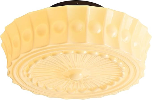 Schoolhouse Vintage Glass Ceiling Light - 14 Inch Cream Yellow Mid Century Modern Flush Mount Lighting Fixtures - Antique Art Deco Lamp for Bedroom Kitchen Entryway Laundry Hallway Foyer Bathroom Hall - Aura Lighting