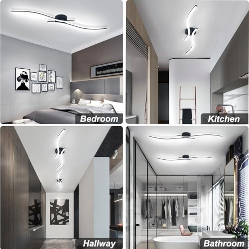 28W Linear Ceiling Light Black Modern LED Ceiling Light Fixture 6000K Aluminum 39.37Inch Long Ceiling Lamp for Hallway (2 Count)