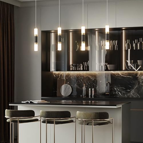 Modern Kitchen Island Light Fixture Dimmable LED Black Mini Pendant Light Bedroom Bedside Table Black Gold Small Pendant Lighting (2 Count)