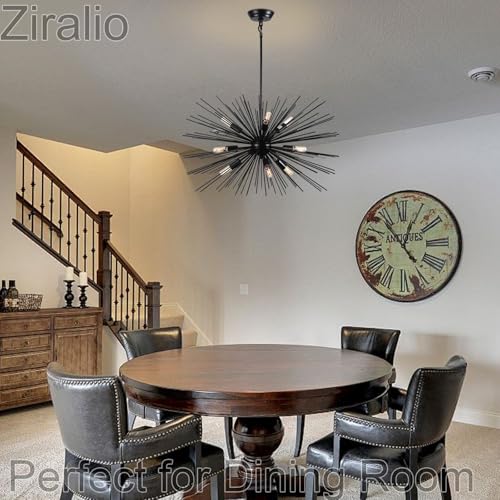 29in 9 Light Black Sputnik Chandelier Large Starburst Modern