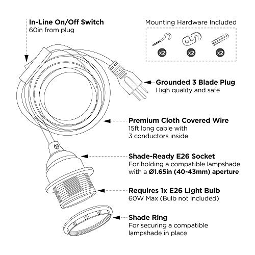 White Plug in Swag Pendant Light Fixture