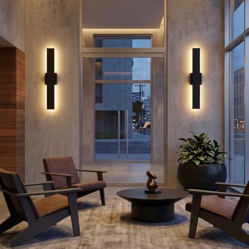 2 Pack 23.6in Modern Black Outdoor Wall Lights (23.6in)