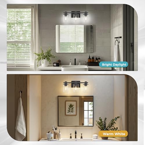 20 Inch 3 Light Upgraded Black Bathroom Light Fixture