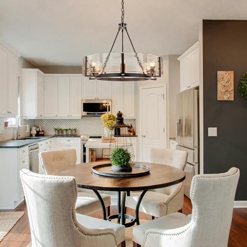 Black Glass Drum Chandelier 27.6” Modern Dining Room Chandelier