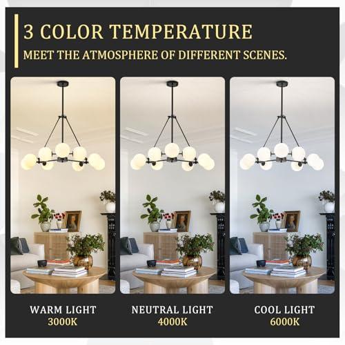 Modern 40" 9 Light Black Sputnik Chandelier with Milk Glass Globe
