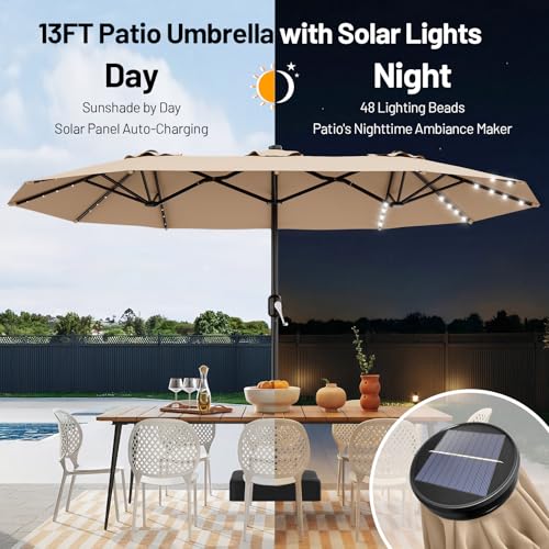 13 FT Patio Umbrella with Solar Lights