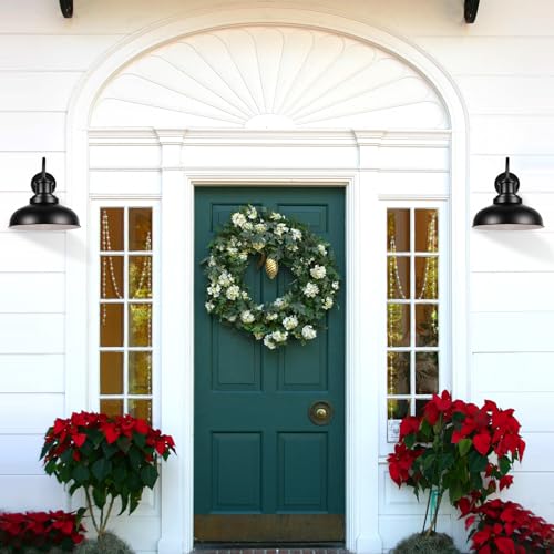 Dusk to Dawn Outdoor Barn Light Outdoor Wall Sconce Farmhouse Exterior Wall Mount Light Vintage Outside Wall Lighting Fixture Industrial Black White Lantern for Porch Garage Patio
