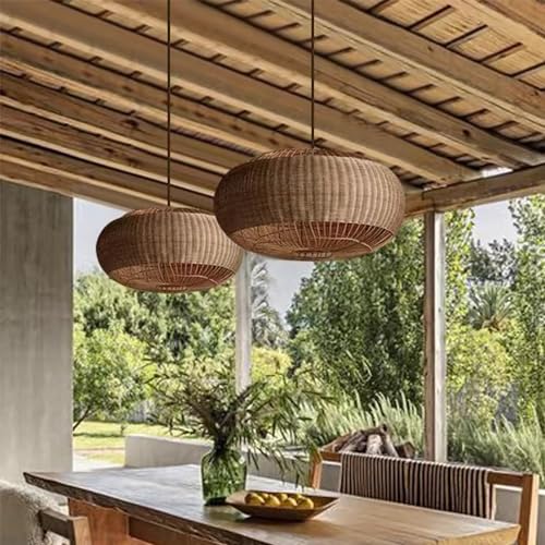 Rattan Handwoven Pendant Lights Adjustable Bamboo Wicker Hanging Lamp