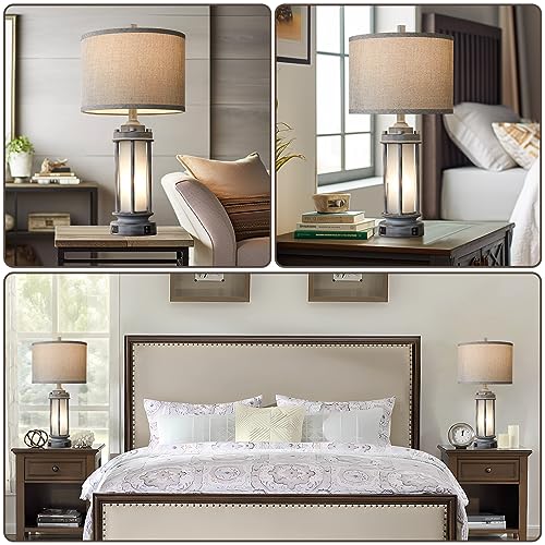 Set of 2 Rustic Table Lamps for Living Room with 2 USB C+A Ports (2 Count)