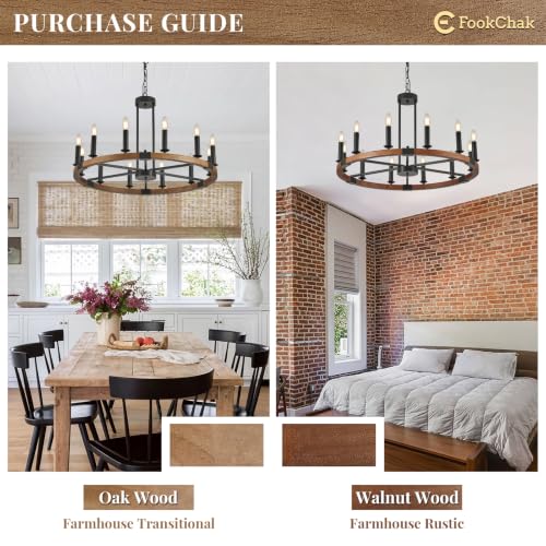Farmhouse Wagon Wheel Chandelier 32" Wood Round Rustic Chandelier 12