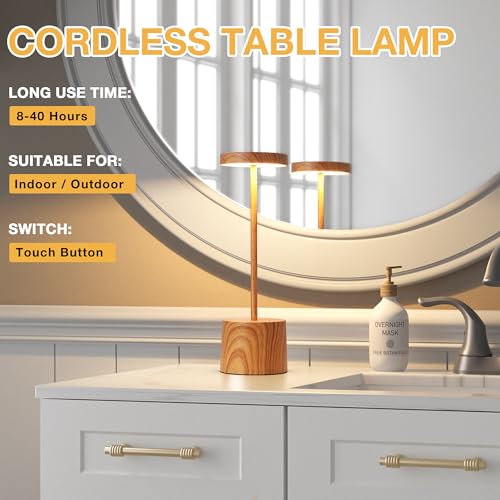 Wooden Rechargeable Cordless Lamp (2 Count)