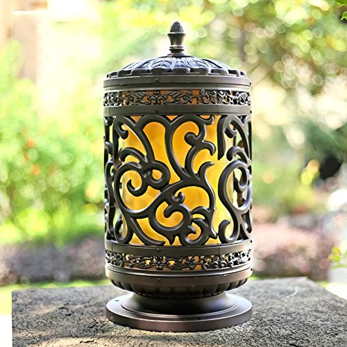 Creative Cylinder Exterior Rainproof Pillar Light Traditional E27 Landscape Waterproof Outdoor Column Lamp Street Post Lanterns Patio Villa Garden Balcony Gate Street Lighting with Marble