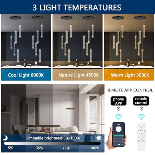 Crystal Pendant Light Mini Chandelier Bubble Pendant Lighting for Kitchen Island Black LED Ceiling Hanging Light Bathroom Dining Room Corridor Dimmable Flush Mount Ceiling Light Dimmable 2700K 6000K