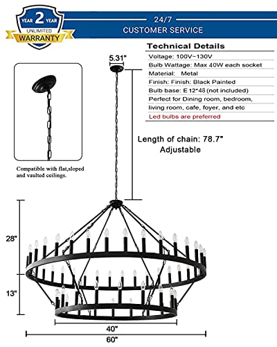 60 Inch Large Black Wagon Wheel Chandelier