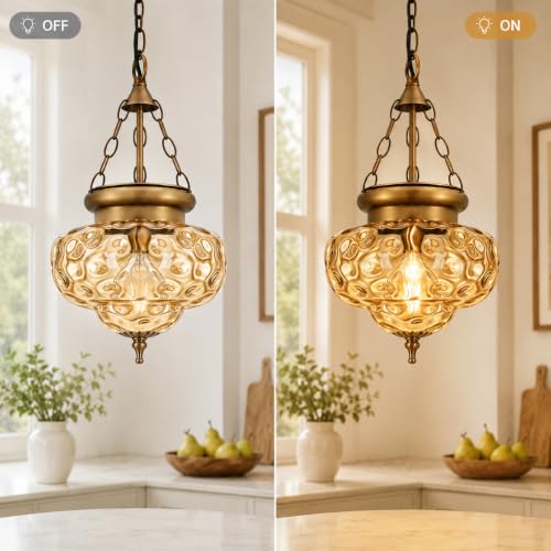 Vintage Brushed Antique Brass Pendant Light for Kitchen Island
