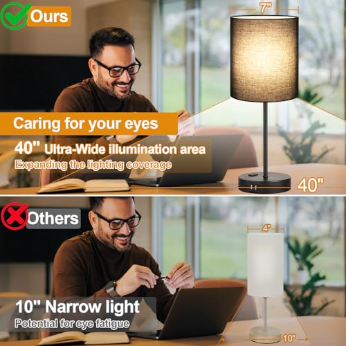 2 Pack Touch Control Table Lamps with 2 USB & AC Outlet
