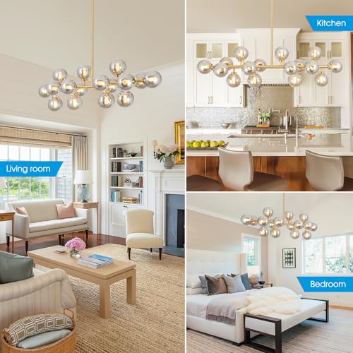 Modern Gold Chandelier Rectangle Pendant Light Sputnik Chandeliers Hanging Light Fixture 16