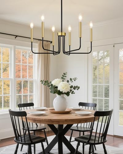 6 Light Black and Gold Chandelier