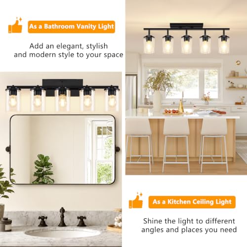 5 Lights Black Semi Flush Mount Ceiling Light Fixtures