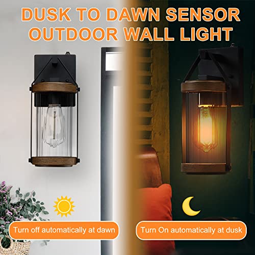 2 Pack Dusk to Dawn Sensor Outdoor Wall Lights with Wood Grain (2 Count)