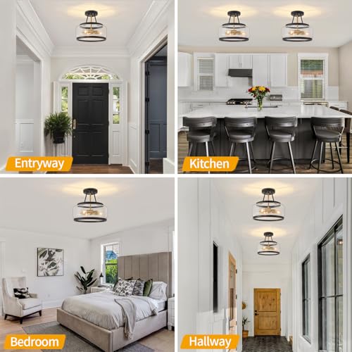 Black and Brushed Gold Close to Ceiling Light Fixtures Modern Light Fixture