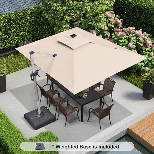 Patio Umbrella with Base 9'X12' Double Top LED Light
