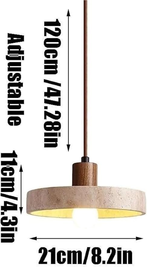 Travertine Pendant Light Natural Stone with Wood Accent Beige Disc Shade Adjustable Height E27 Base Wabi-Sabi Japandi Style Minimalist Ceiling Lighting(Walnut Color)