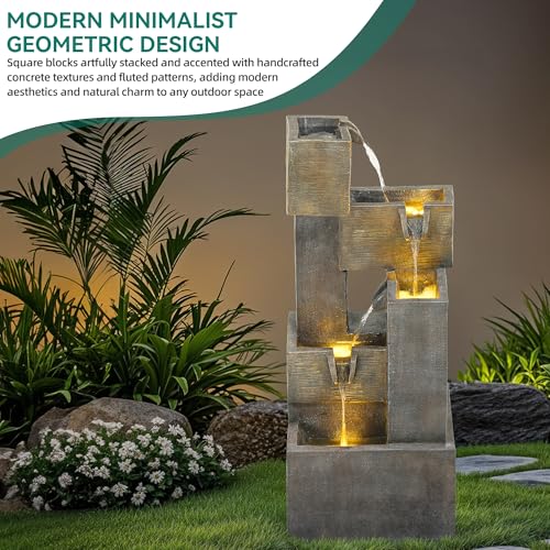 32.5" 5 Tier Outdoor Water Fountain LED Cascading Waterfall