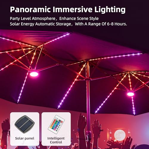 15ft Umbrella Outdoor Patio Solar Lights with Base