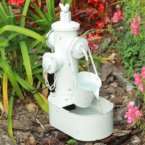Metal Fire Hydrant Solar Water Fountain with Backup Battery