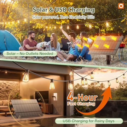 54(48+6)FT Solar String Lights Waterproof, with Remote& USB 24+2 LED (48 Foot)